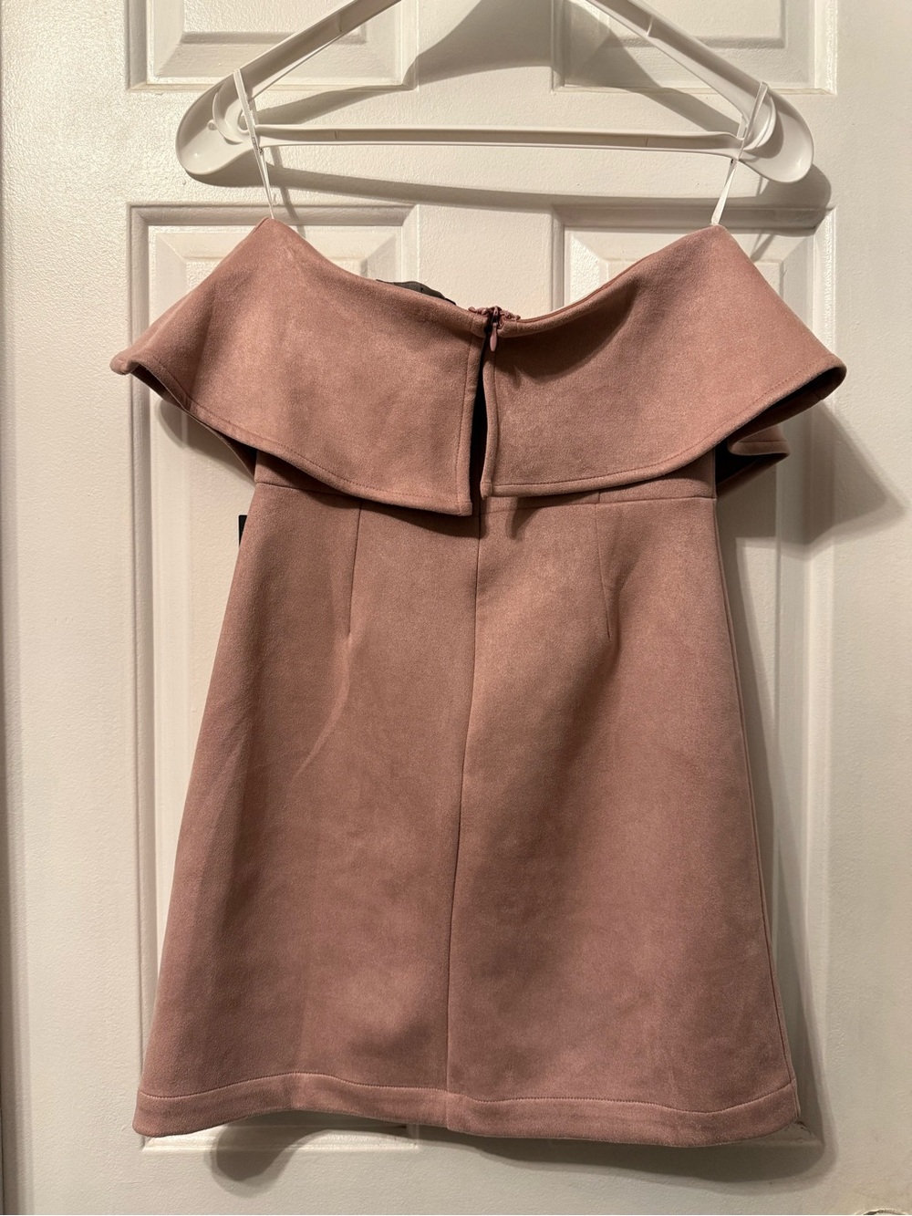 Lulus Off Shoulder Ruffle Mini Dress Dusty Rose XS Faux Suede NWT - Picture 4 of 7